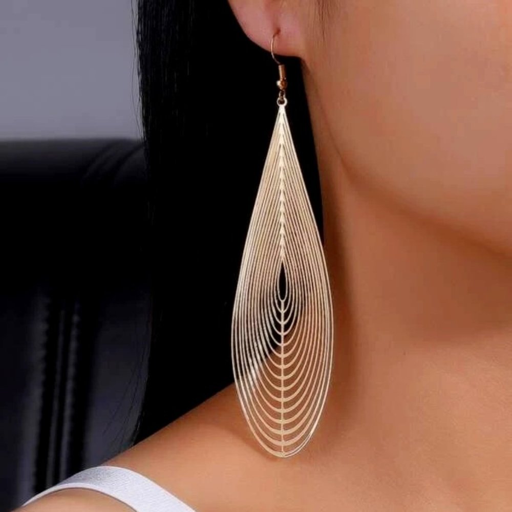 NEW Gold Hollow Out Large Water Drop‎ Dangle Earrings Statement